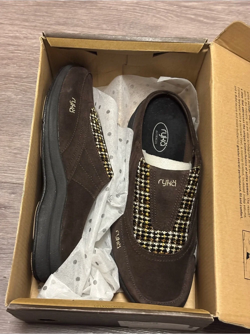 NIB- Ryka Freelance Brown Suede Tweed Inset Mule Clogs Size 9.5